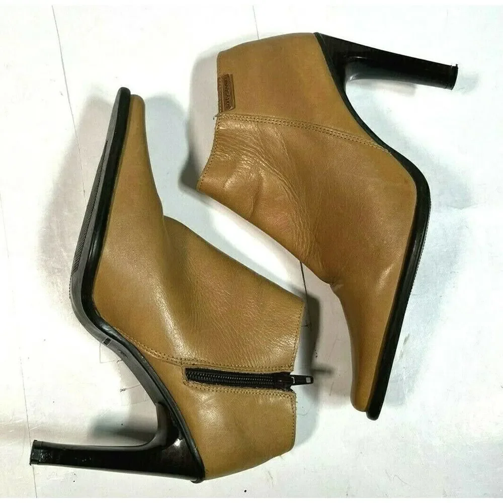 Y2K Anthropologie Sixty Seven 67 Tan High Heel Ankle Booties Square Toe Skinny H